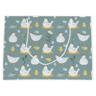 Chickens Dreaming in the Coop in Teal  Large Gift Bag