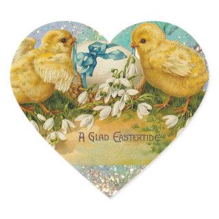 CHICKENS,FLOWERS ,EASTER EGG IN GOLD BLUE SPARKLES HEART STICKER