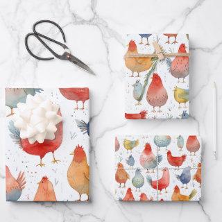 Chickens Watercolor Silly Birthday 3 Gift  Sheets