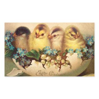 CHICKENS WITH BLUE WHITE FLOWERS IN EASTER EGG RECTANGULAR STICKER