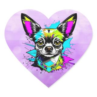 Chihuahua Cyberpunk style Art   Heart Sticker