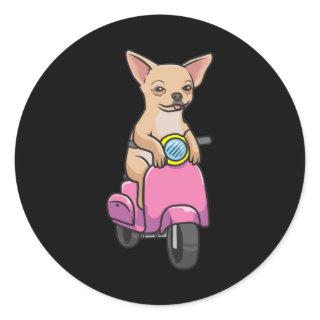 Chihuahua Dog on a scooter Classic Round Sticker