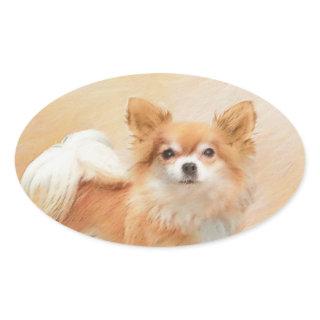 Chihuahua Long-Haired Dog Painting Original Art Oval Sticker