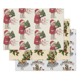 Child with Christmas Tree Vintage Illustration Art  Sheets