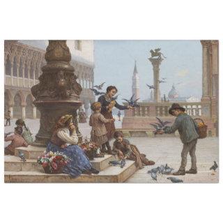 Children Feeding Pigeons in Venice (by Paoletti) Tissue Paper