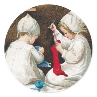 Children Sewing Classic Round Sticker