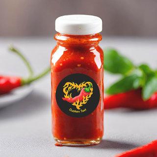Chili Pepper with Flame Heart Classic Round Sticker