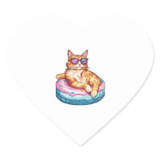 Chill Cat Summer Vibes – Poolside Funny Kitty Heart Sticker