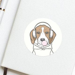 Chilling Beagle with Bubblegum Cute Funny Dog Classic Round Sticker