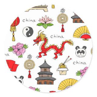 China Symbols Pattern Classic Round Sticker