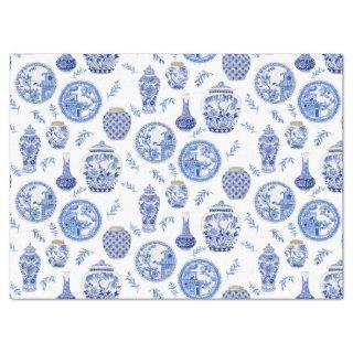 Chinese Blue and White Floral Vintage Ginger Jars Tissue Paper