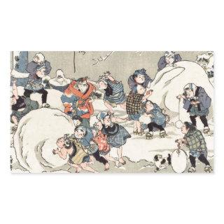 Chinese Children in the Snow Rectangular Sticker