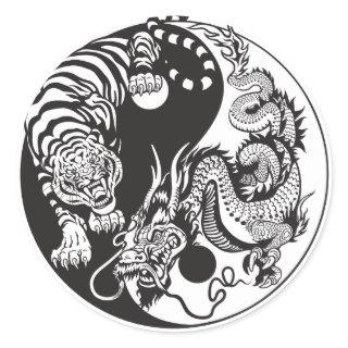 Chinese dragon and tiger yin yang symbol classic round sticker
