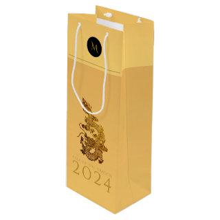 Chinese Dragon Year 2024 Elegant Monogram WGB Wine Gift Bag