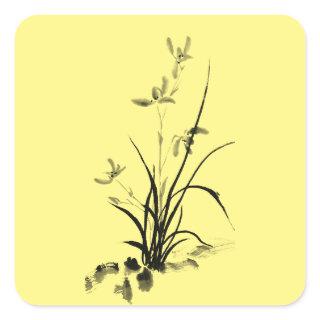 Chinese Iris - bw Square Sticker