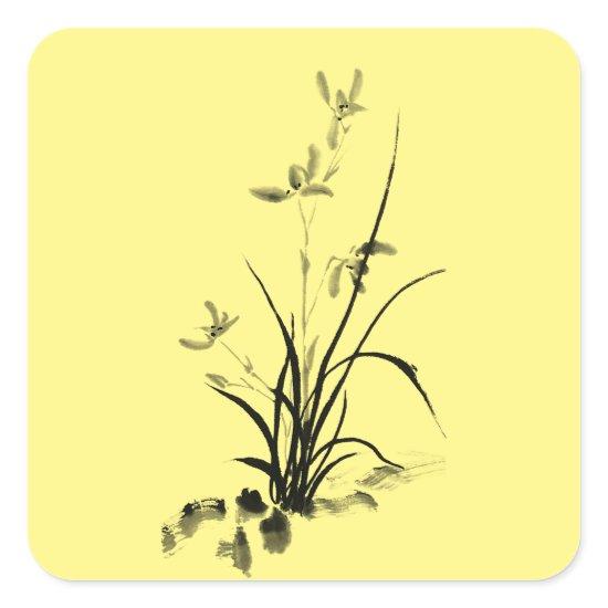 Chinese Iris - bw Square Sticker