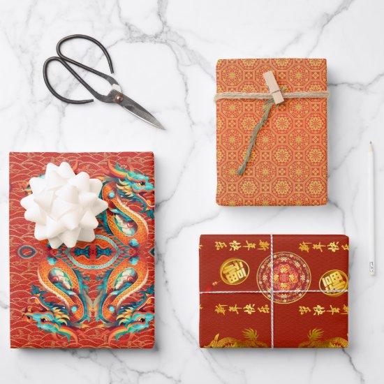 Chinese New Year Dragon decorated pattern 3WPS  Sheets