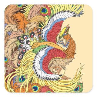 Chinese phoenix feng huang square sticker