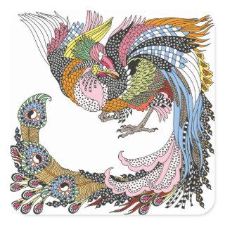 Chinese phoenix or Feng Huang Square Sticker