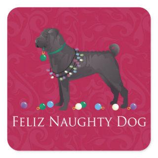 Chinese Shar Pei Feliz Naughty Dog Christmas Desgn Square Sticker
