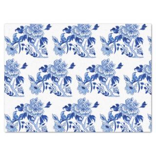 Chinese Vintage Floral Blue White Tree Peony Tissue Paper