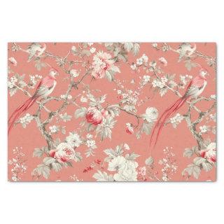 Chinoiserie Asian Bird Floral WhitePink Decoupage  Tissue Paper