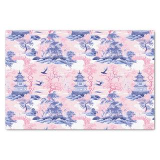 Chinoiserie Asian Landscape Pink Blue Decoupage Tissue Paper
