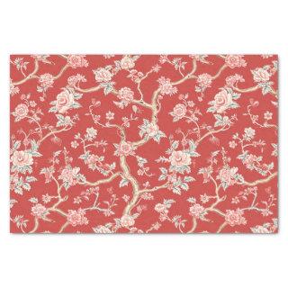 Chinoiserie Asian Red Pink Floral Decoupage Tissue Paper