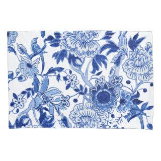 Chinoiserie Bird Floral Blue and White Foliage Art Pillow Case