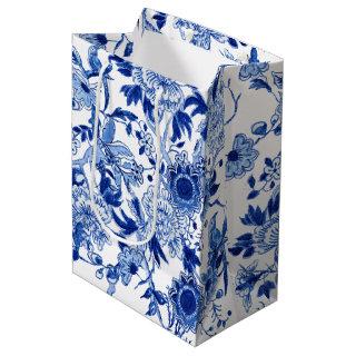 Chinoiserie Bird Floral Blue White Asian Influence Medium Gift Bag