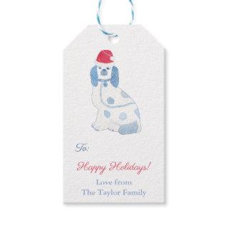 Chinoiserie Blue And White Dog Santa Hat Holidays Gift Tags