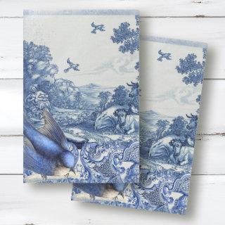 Chinoiserie Blue White French Toile Bird Collage Tissue Paper