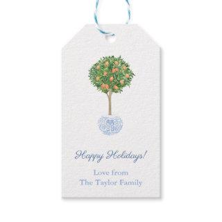 Chinoiserie Chic Citrus Orange Tree Happy Holidays Gift Tags