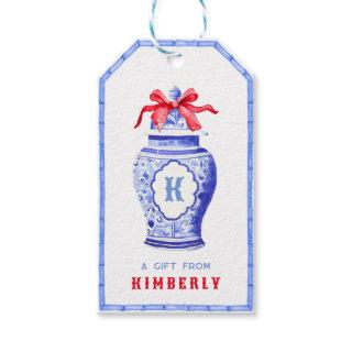 Chinoiserie Ginger Jar Monogram | Red Bow Gift Tags