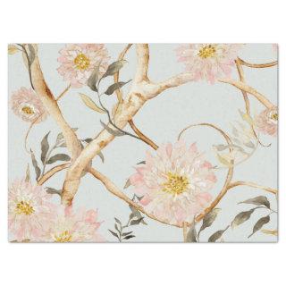 Chinoiserie Peony Floral Watercolor Dusty Blue Tissue Paper
