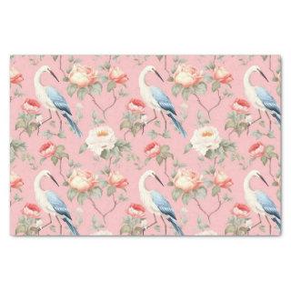 Chinoiserie Pink Floral Egret Tissue Paper