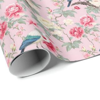 Chinoiserie Pink Floral Egret