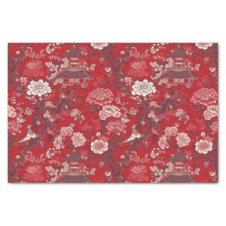 Chinoiserie Red Pink Floral Painting Decoupage Tissue Paper