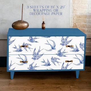 Chinoiserie Swallow Bird Blue and White Decoupage  Sheets