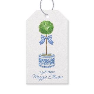 Chinoiserie Watercolor Bow Topiary Gift Tags