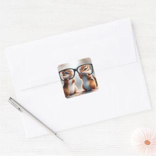Chipmunks With Black Eyeglasses Square Sticker