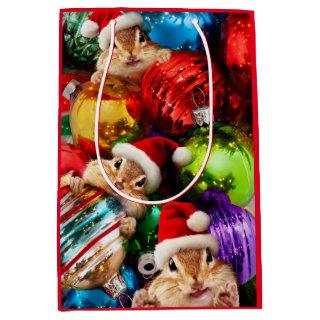 Chipmunks With Holiday Ornaments Medium Gift Bag