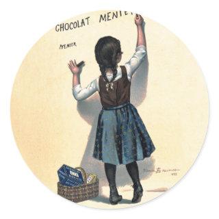 Chocolat Menier Little Girl Wall Writing  Classic Round Sticker