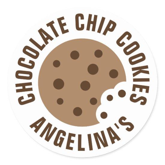 Chocolate chip cookie stickers with baker name