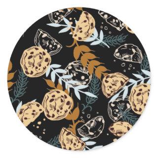 chocolate chip cookies pattern black ver classic round sticker