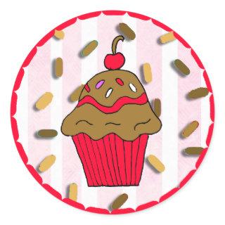 Chocolate Cupcake with Candy Sprinkles Classic Round Sticker