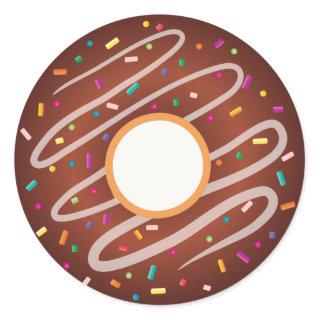 Chocolate Donut with Rainbow Sprinkles Classic Round Sticker