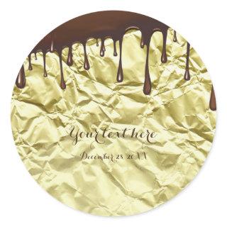 Chocolate Drip Faux Gold Foil Wrapper Party Favor Classic Round Sticker