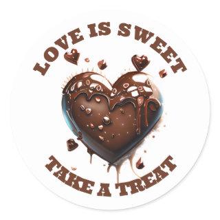 Chocolate heart realistic love sweet candy favor classic round sticker