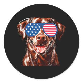 Chocolate Lab Dog American Flag Patriotic 4th Of J Classic Round Sticker